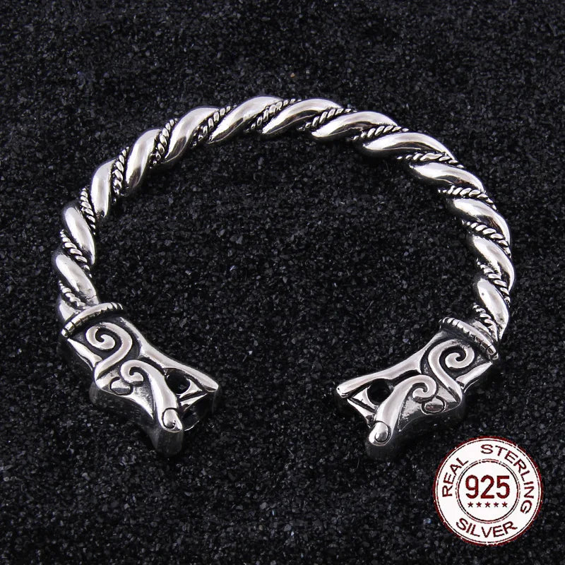 Sterling Silver Viking Dragon Bangle Large