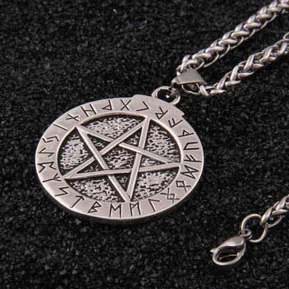 sterling silver Norse Rune Magic pentagram necklace