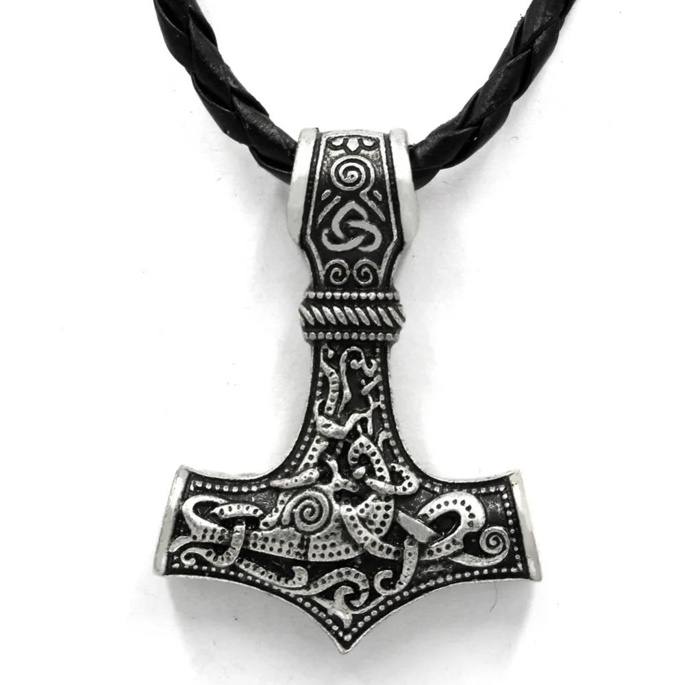 Norse Viking Amulet Scandinavian Mjolnir Pendant Hammer Of Thor Necklace Colar Choker Necklace Women Viking Rune Amulet