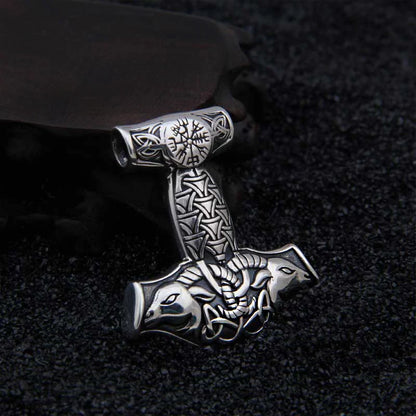 925 Sterling Silver Viking Goat Viking Thor hammer Pendant Nekclace with real leather and keel chain as gift