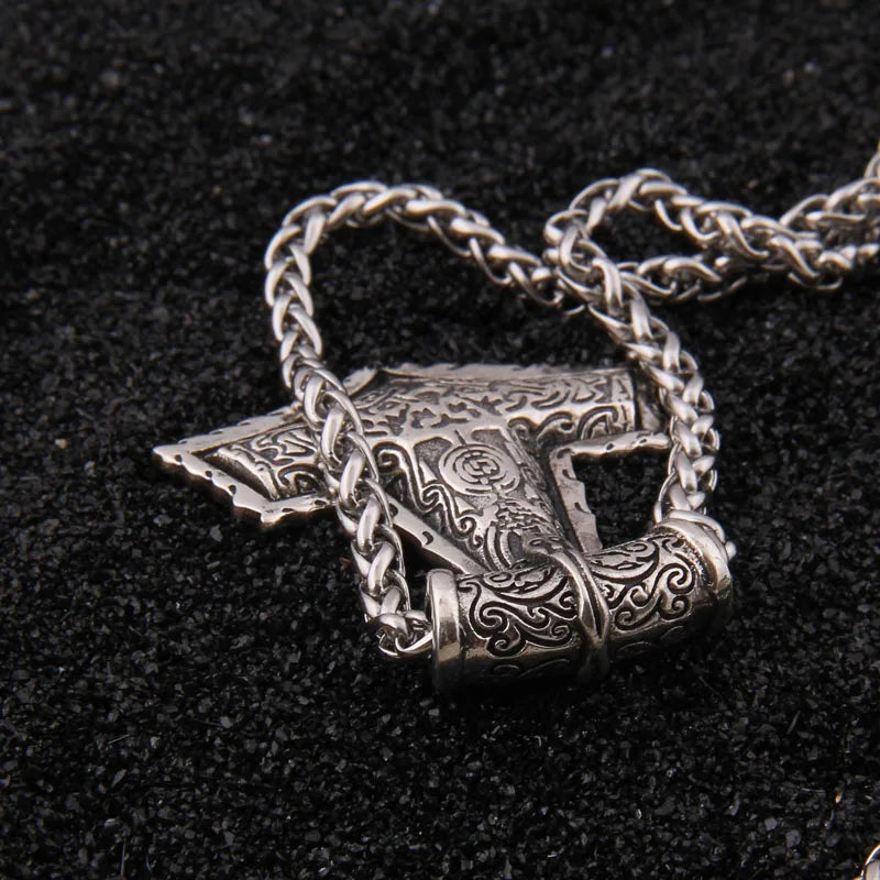 sterling silver Viking raven thor's hammer necklace