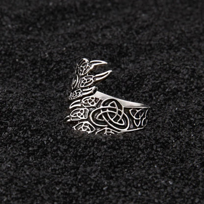 925 sterling silver Viking Celtic knot Bear claw adjustable ring as gift with vintage wood viking box