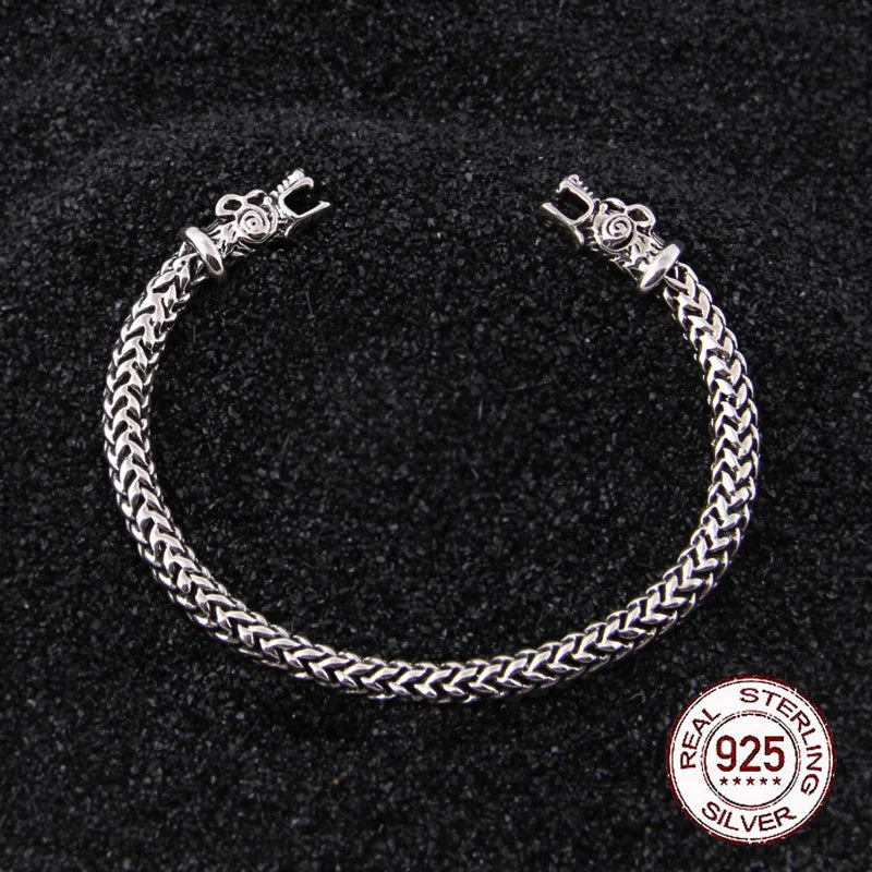 Real 925 Sterling Silver Viking Dragon Bangle Twisted body with wood box as gift