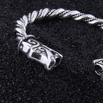 Sterling Silver Viking Dragon Bangle Large