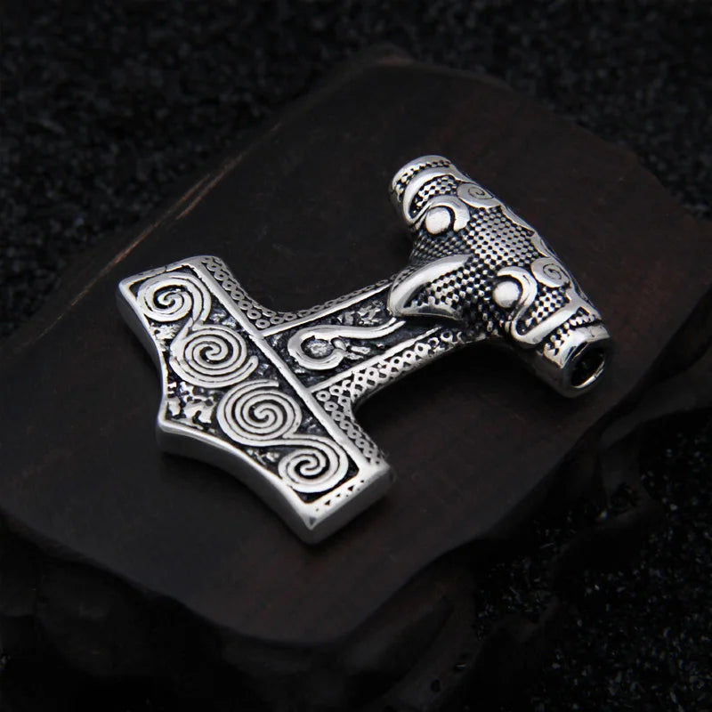 Sterling Silver Viking Raven thor hammer necklace with cow leather and keel chain