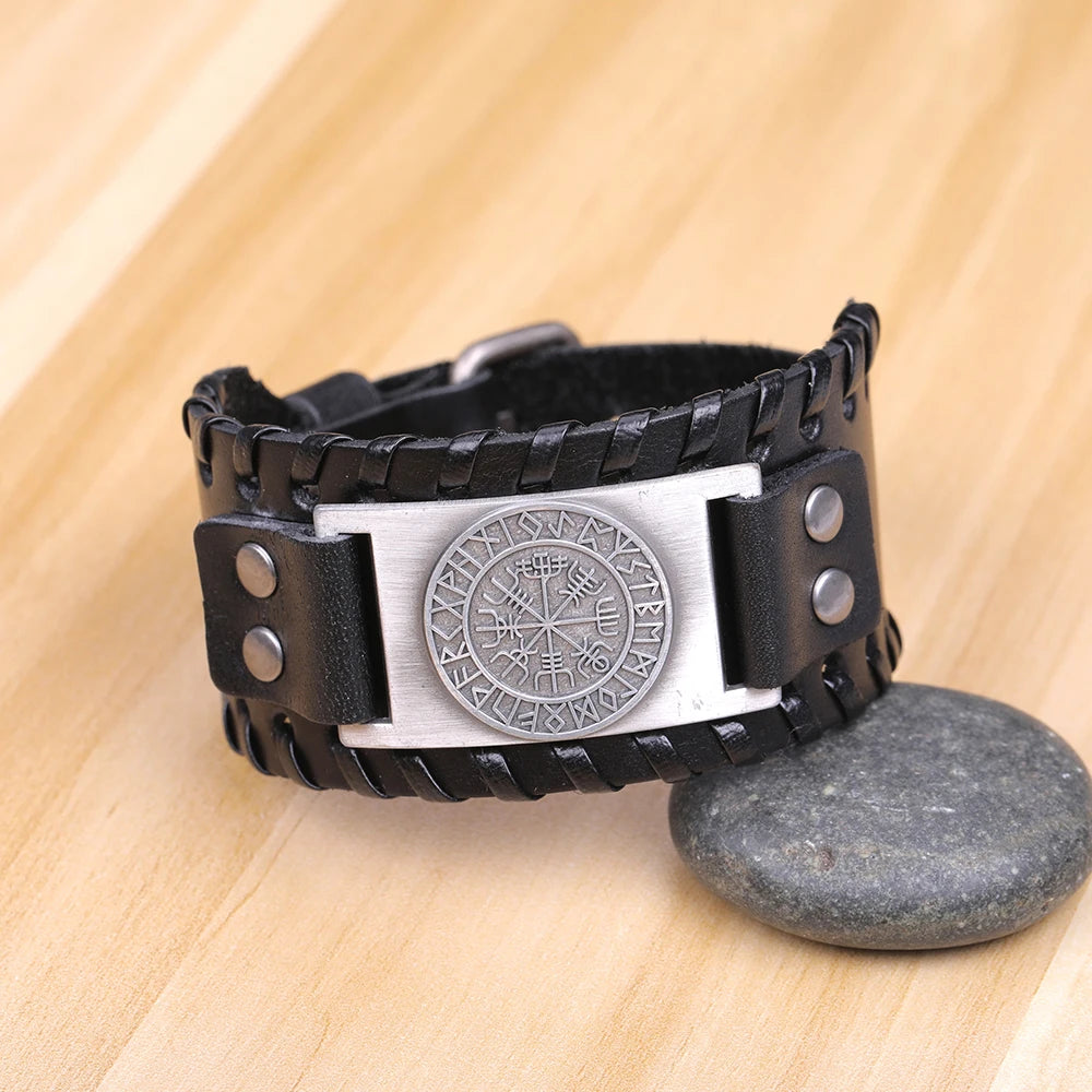 Vegvisir Compass Genuine Leather Bracelet Nordic Odin