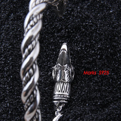 S925 Sterling Silver Viking Odin Raven Bangle with wood box as gift for men or women