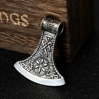 925 sterling silver Viking Vegvisir rune and Celtic knot ax necklace with keel necklace and leather chain and wood box  as gift