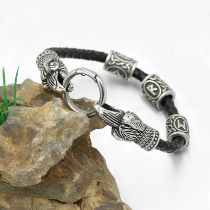 Viking Raven Head Bracelet Scandinavian Norse Amulet Jewelry Odin Bangle Rune Viking Knot Amulet Men Gift