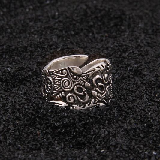 Sterling silver Viking Double Wolf adjustable ring