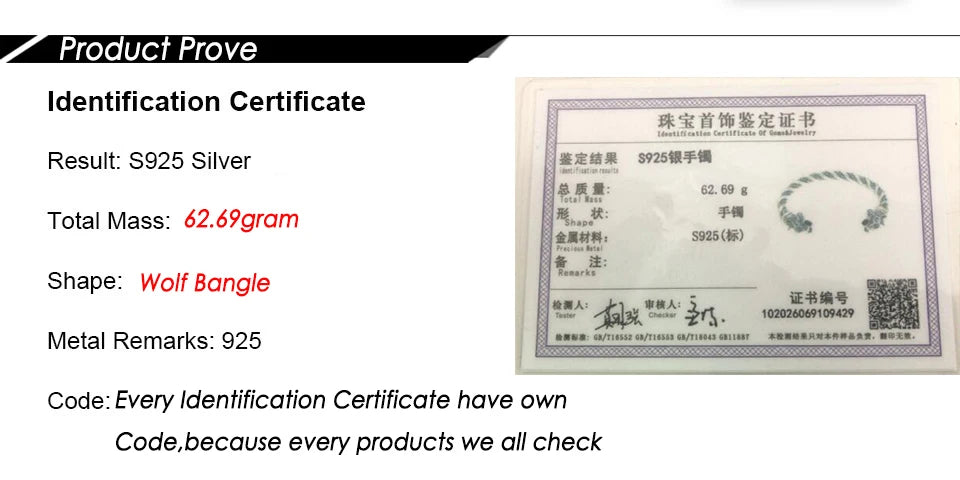 S925 Sterling Silver Viking Wolf Twisted body Bangle with wood box as gift for men or women