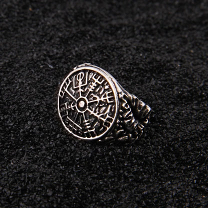 sterling silver Viking Vegvisir rune Shield adjustable ring