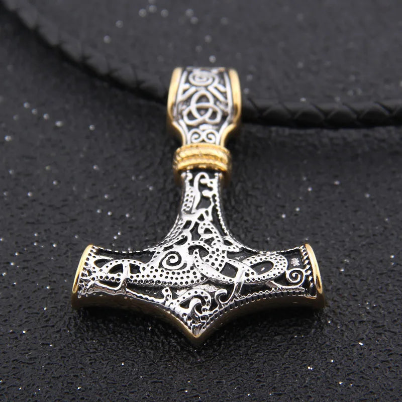 925 Sterling Silver Viking thor's hammer pendant necklace with real leather and keel chain as gift