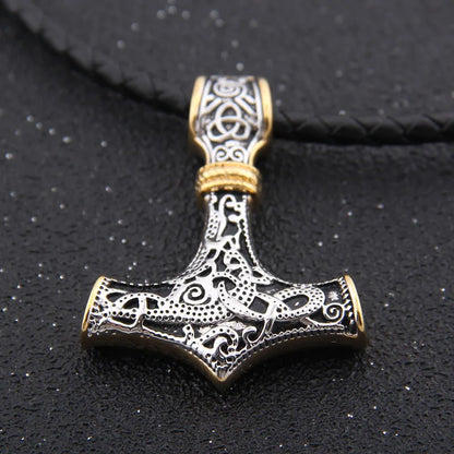 925 Sterling Silver Viking thor's hammer pendant necklace with real leather and keel chain as gift