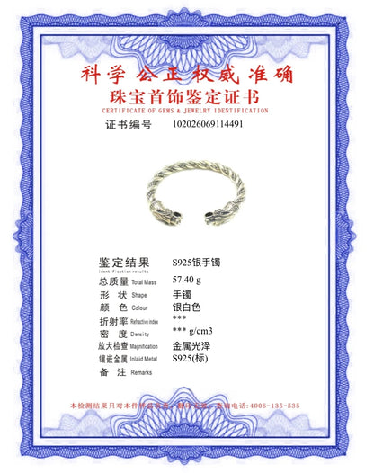 S925 Sterling Silver Viking Wolf Bangle with wood box as gift for men or women