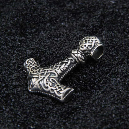 925 Sterling Silver Viking wolf thor's hammer pendant necklace with real leather and keel chain as gift
