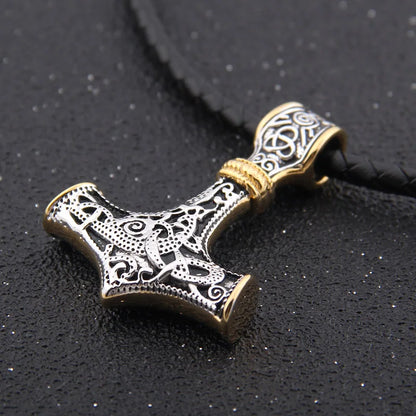 925 Sterling Silver Viking thor's hammer pendant necklace with real leather and keel chain as gift