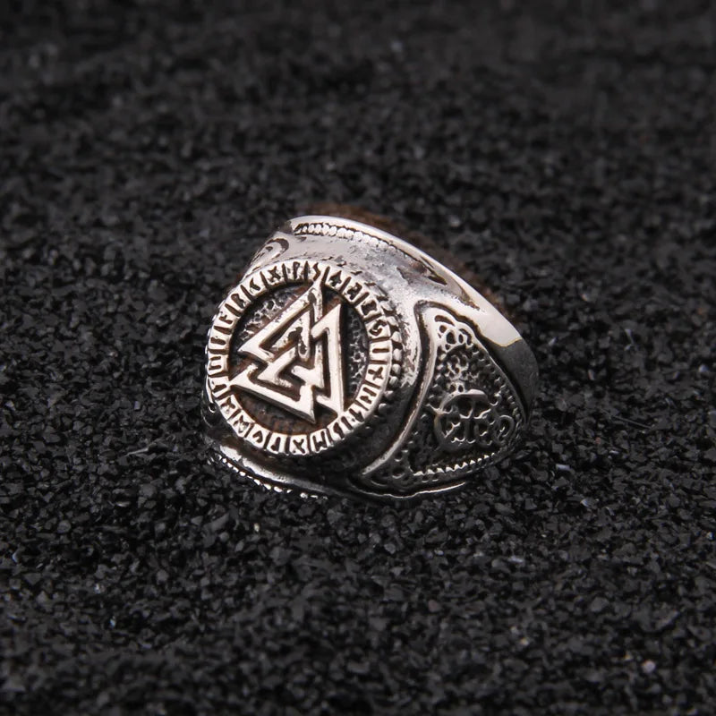 sterling silver Viking Odin Rune With Viking Rune adjustable ring