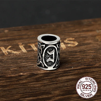 S925 Sterling Silver Viking beard Beads Hair Beads with keel chain and cow leather chain and vintage wood box as gift