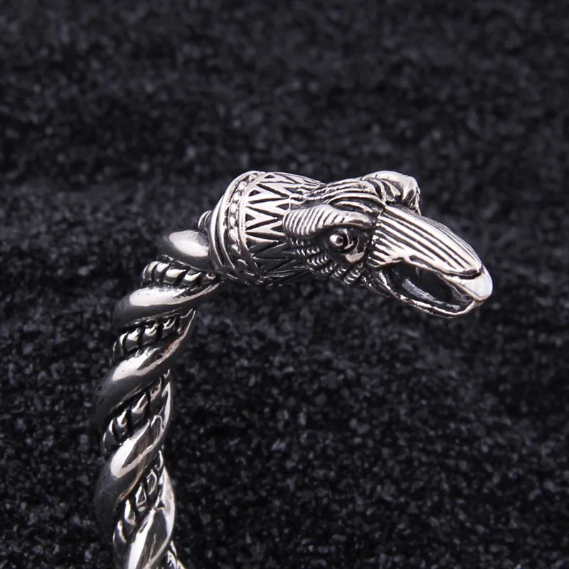 Sterling Silver Viking Odin Raven Bangle