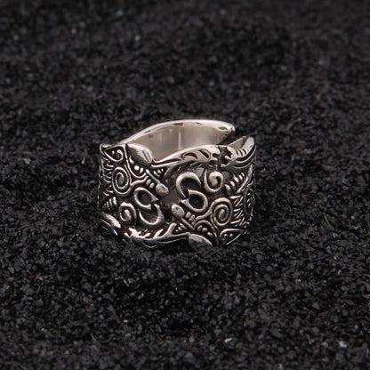 sterling silver Viking Double Wolf adjustable ring