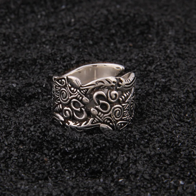 Sterling silver Viking Double Wolf adjustable ring