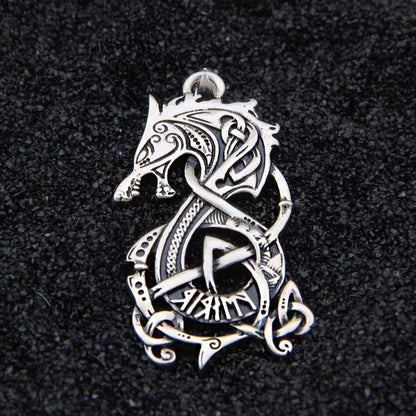 Sterling Silver Viking Dragon necklace with real leather chain and keel chain