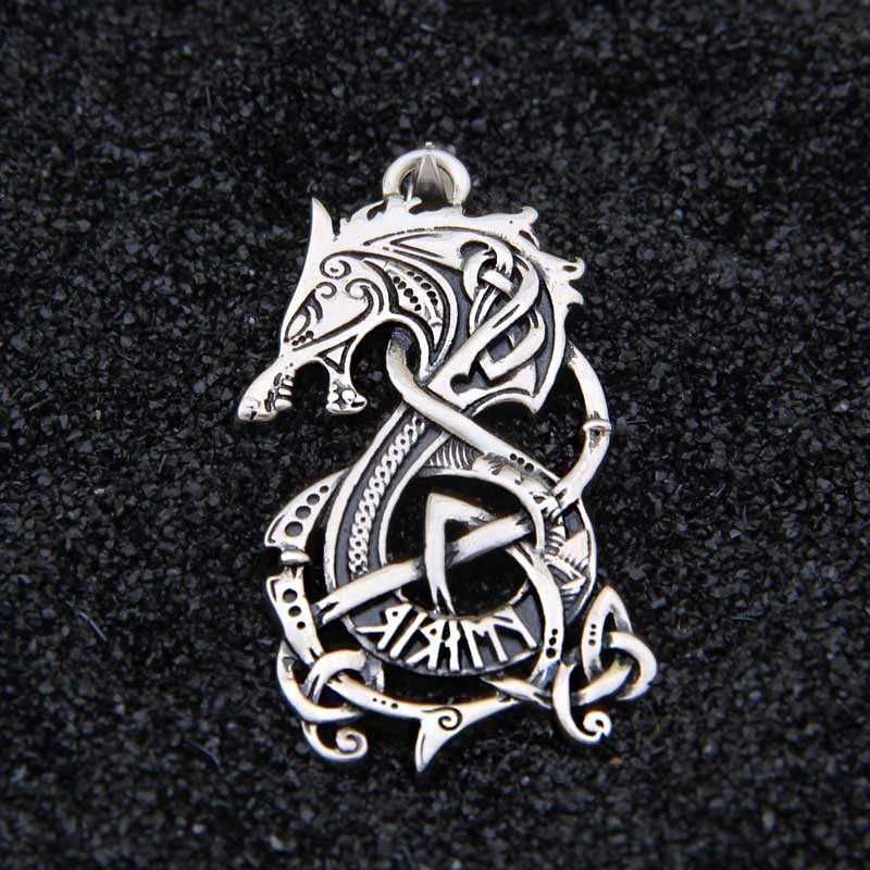 Sterling Silver Viking Dragon rune necklace