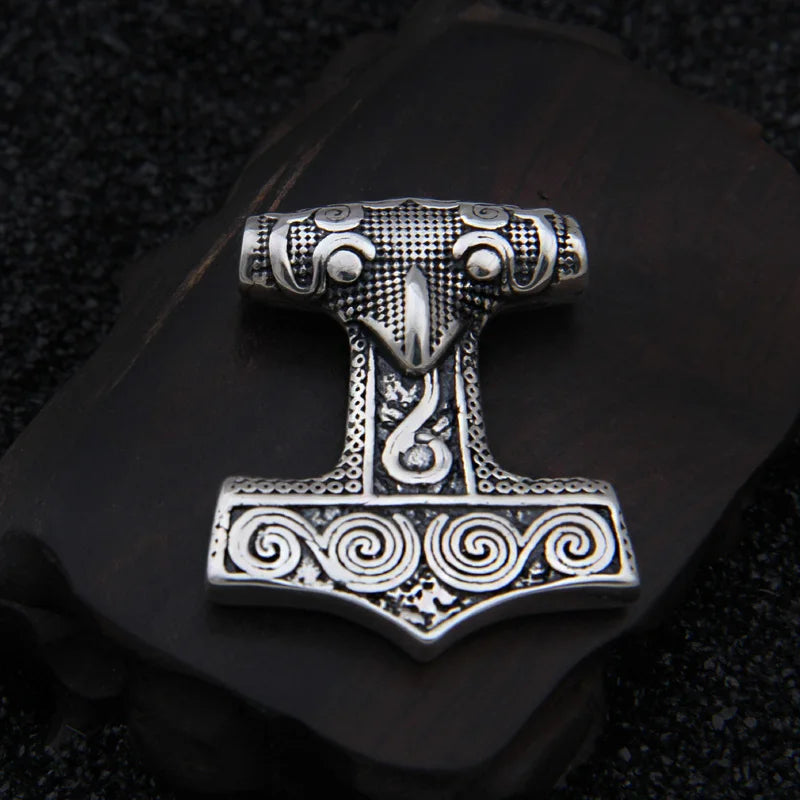 Sterling Silver Viking Raven thor hammer necklace with cow leather and keel chain