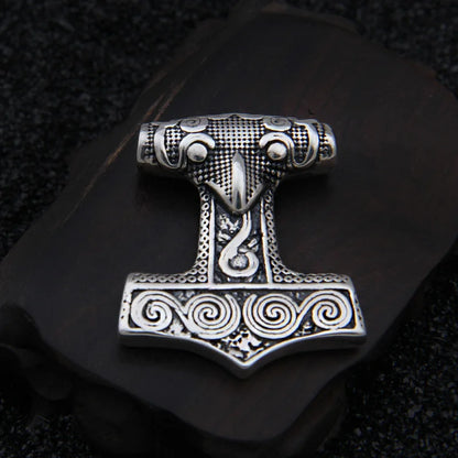 925 Sterling Silver Viking Raven thor hammer Pendant necklace with cow leather and keel chain as gift