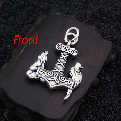 Sterling Silver Viking wolf and raven Thor's hammer necklace