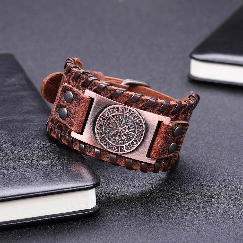 Vegvisir Compass Genuine Leather Bracelet Nordic Odin