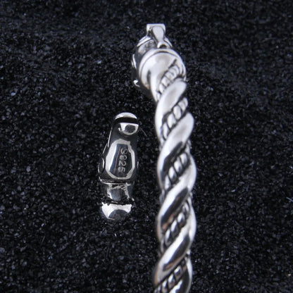 S925 Sterling Silver Norse Vikings Wolf Bangle with wood box as gift for men or women