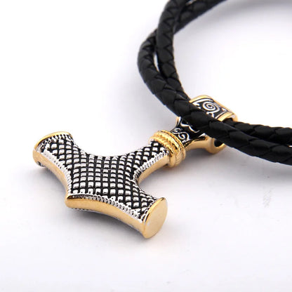 925 Sterling Silver Viking thor's hammer pendant necklace with real leather and keel chain as gift