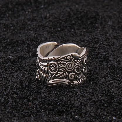 sterling silver Viking Double Wolf adjustable ring