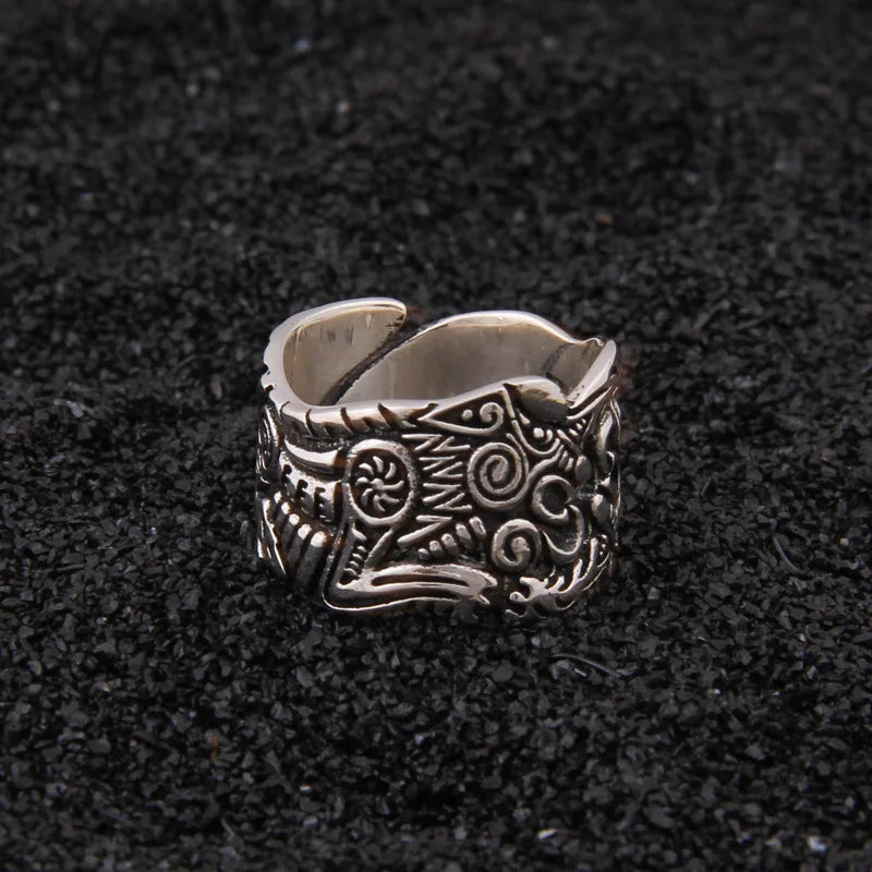 Sterling silver Viking Double Wolf adjustable ring