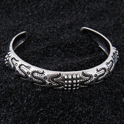 S925 Sterling Silver Viking Bangle on arm with wood box as gift for men or women