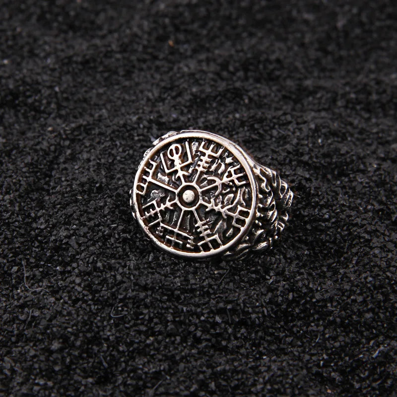 sterling silver Viking Vegvisir rune Shield adjustable ring