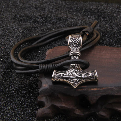 Dropshipping Stainless steel Viking thor hammer pendant hand made really leather Bracelet for men gift