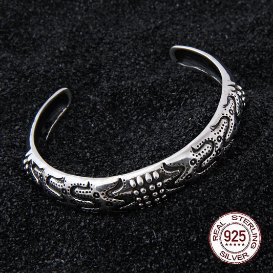 S925 Sterling Silver Viking Bangle on arm with wood box as gift for men or women