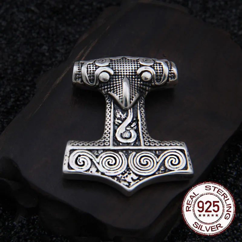 Sterling Silver Viking Raven thor hammer necklace