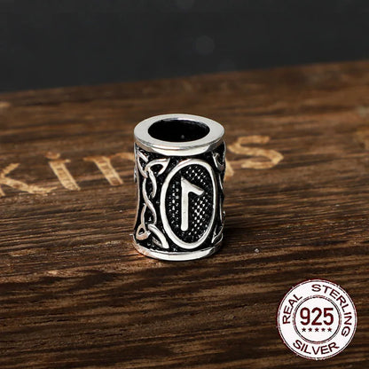 S925 Sterling Silver Viking beard Beads Hair Beads with keel chain and cow leather chain and vintage wood box as gift