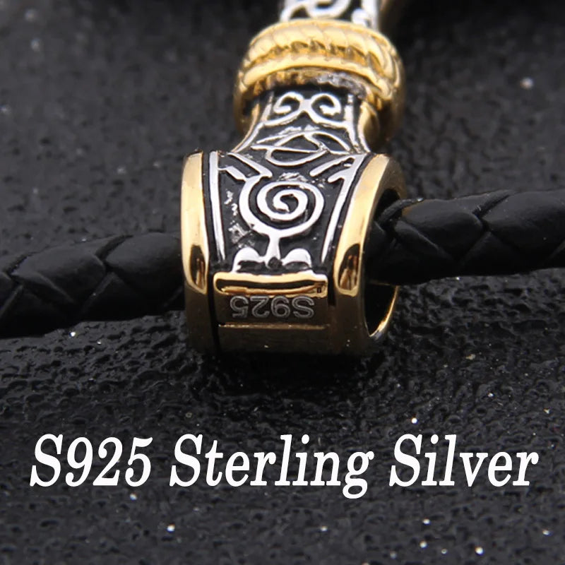 925 Sterling Silver Viking thor's hammer pendant necklace with real leather and keel chain as gift