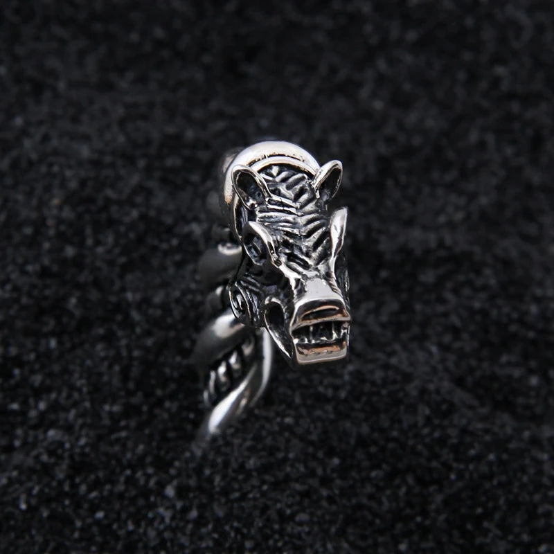 S925 Sterling Silver Viking Wolf Twisted body Bangle with wood box as gift for men or women