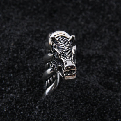 S925 Sterling Silver Viking Wolf Twisted body Bangle with wood box as gift for men or women
