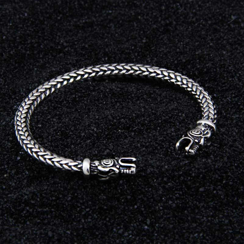 Real 925 Sterling Silver Viking Dragon Bangle Twisted body with wood box as gift