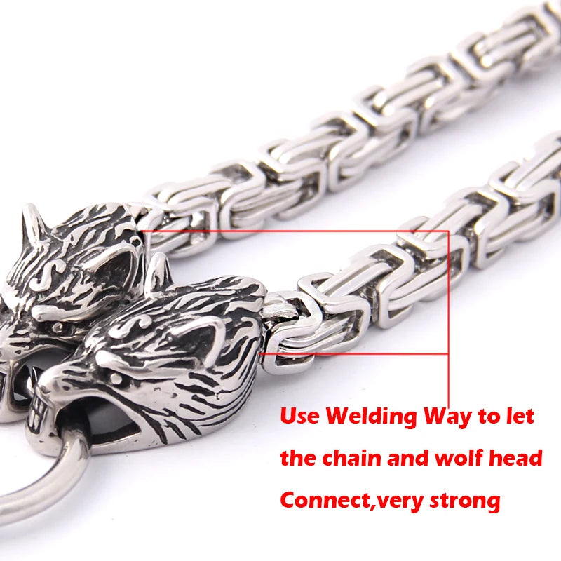 New Arrival Stainless steel making Never fade Viking wolf necklace with thor hammer pendant as christmas gift