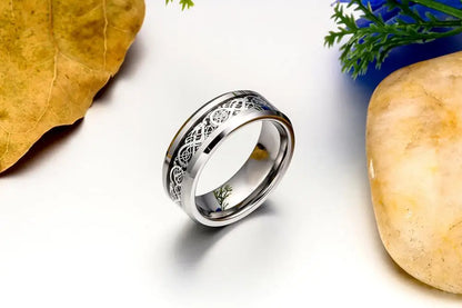 BONISKISS 8mm Men's Ring Celtics Dragon Tungsten Carbide Ring  Anniversary/Engagement/Wedding Band Ring Comfort Fit  Size 5-16