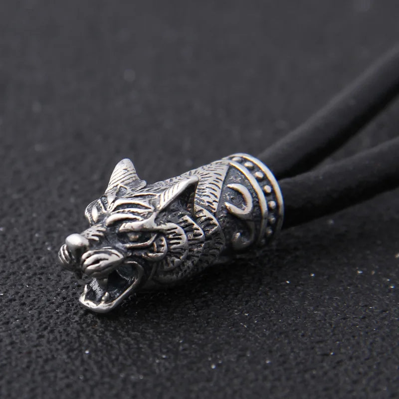 S925 Sterling Silver Viking Wolf heads with Thor's Hammer Mjolnir