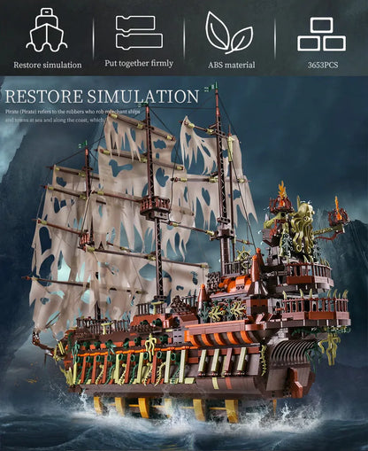 Mould king MOC Creative Flying Dutchman Pirate ship Building Blocks Bricks Assemble Toys Children  Christmas Gifts